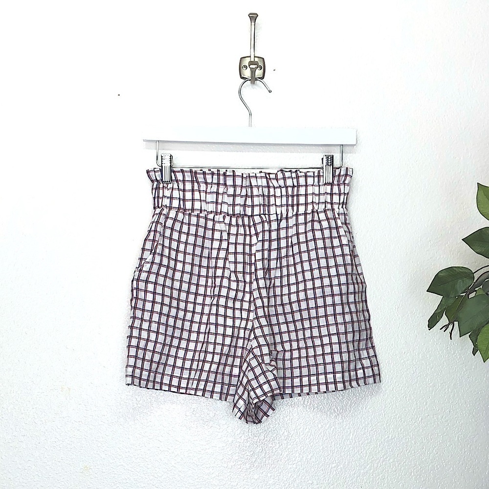 Anthropologie Mo:Vint Checkered Paper Bag Shorts